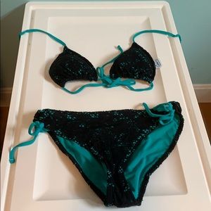 Black and turquoise bikini